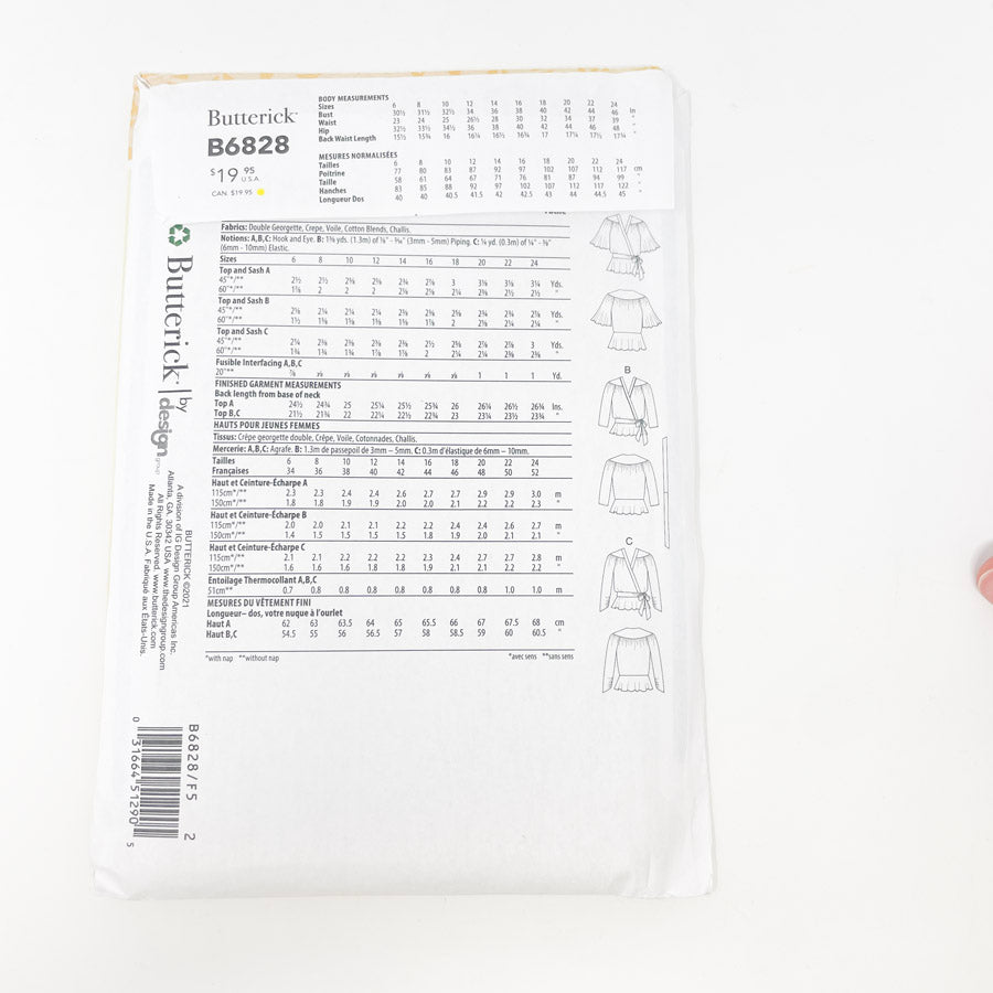 2021- Butterick- B6828- Tops- Size 16-24