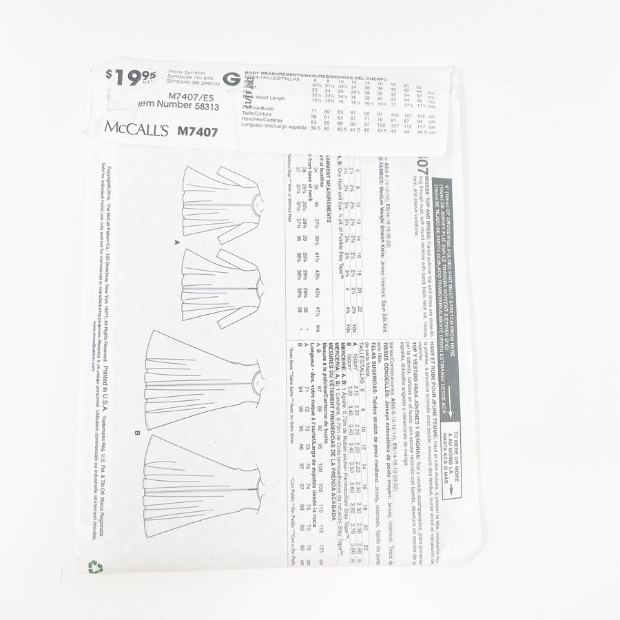 2016- McCall's- M7407- Top and Dresses- Size Tall 14-22