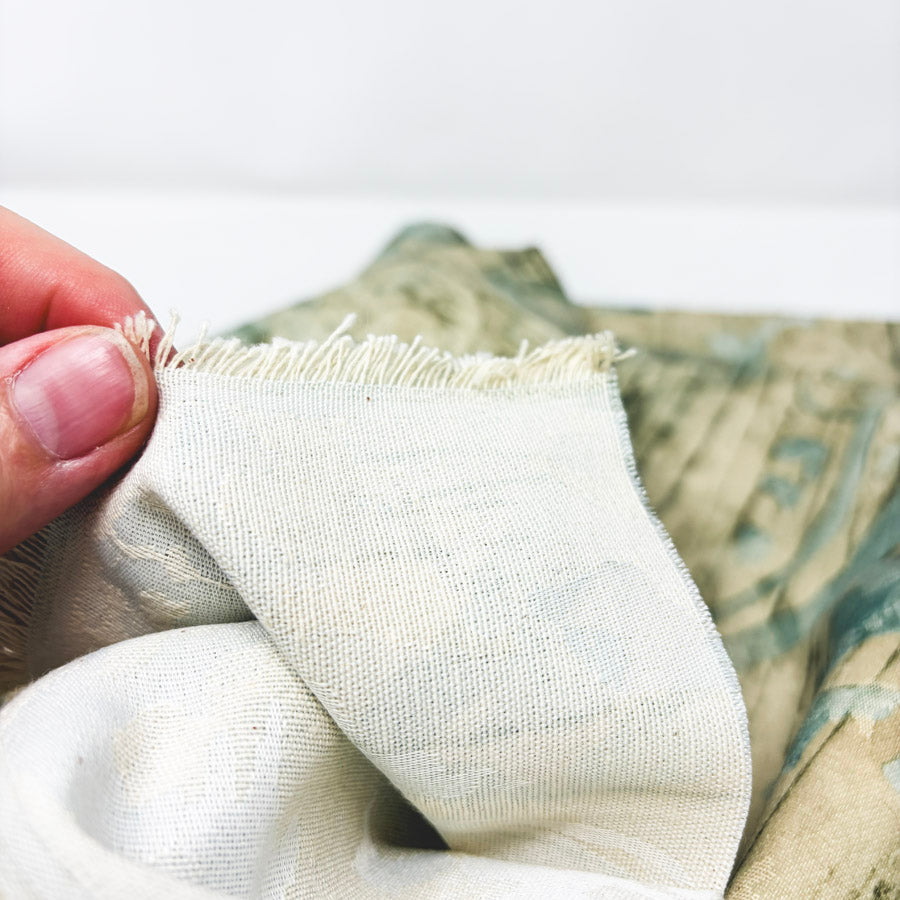 2 Yds x 58" Upholstery Weight Tan and Sage Fabric