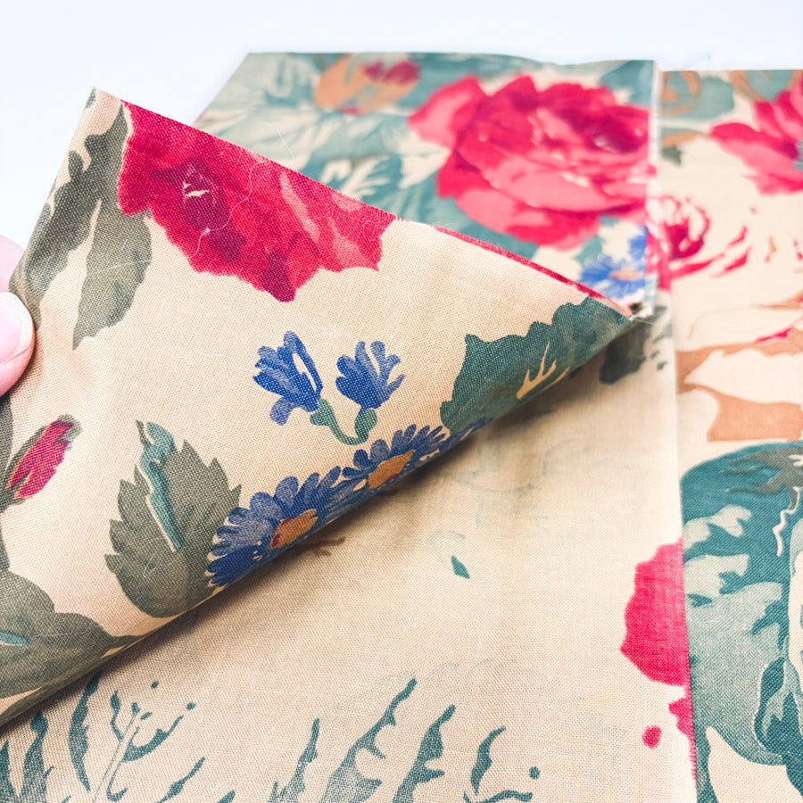1 Yds x 41" Big Floral Taupe Cotton Fabric