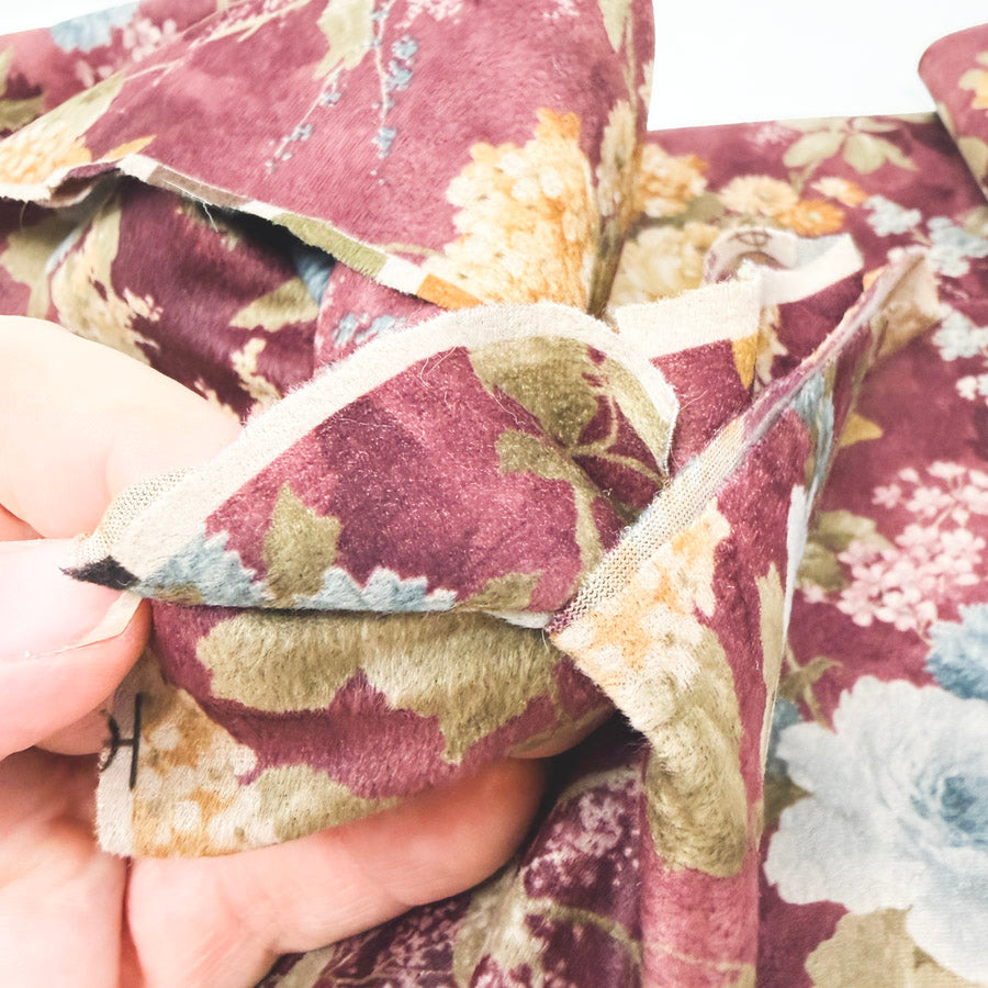 1.5 Yds x 58" Deep Red Floral Lightweight Velour Fabric