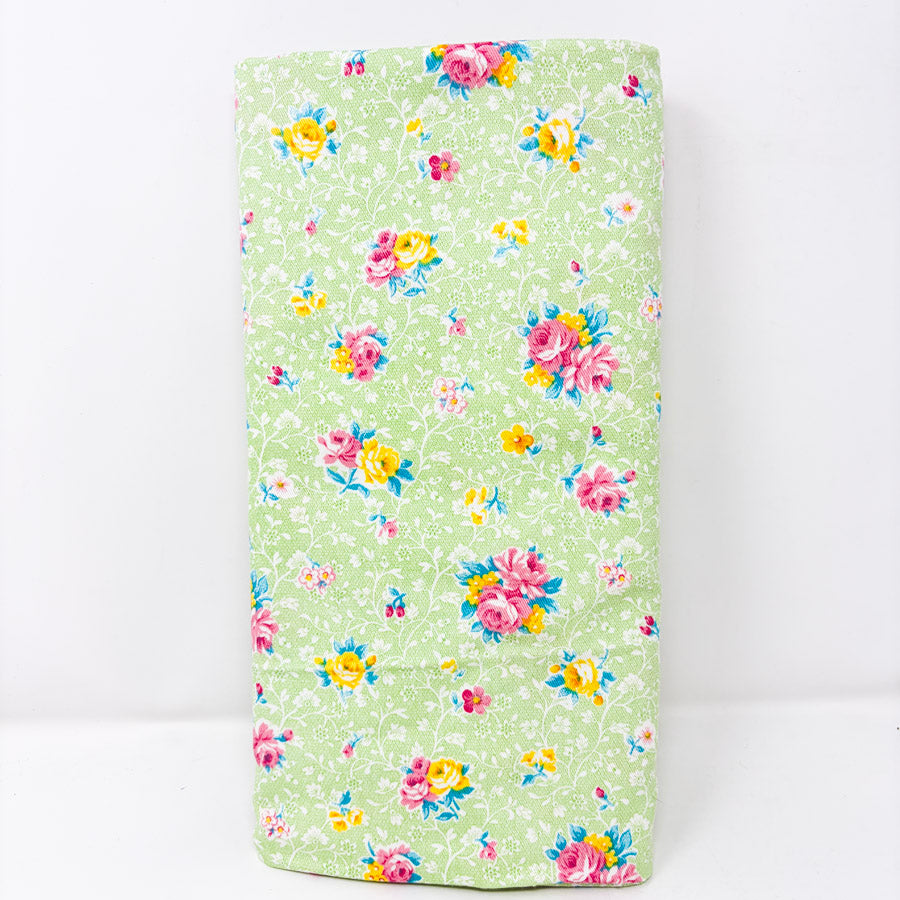 1 Yds x 58" Flowers on Green Twill Fabric