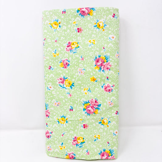 1 Yds x 58" Flowers on Green Twill Fabric