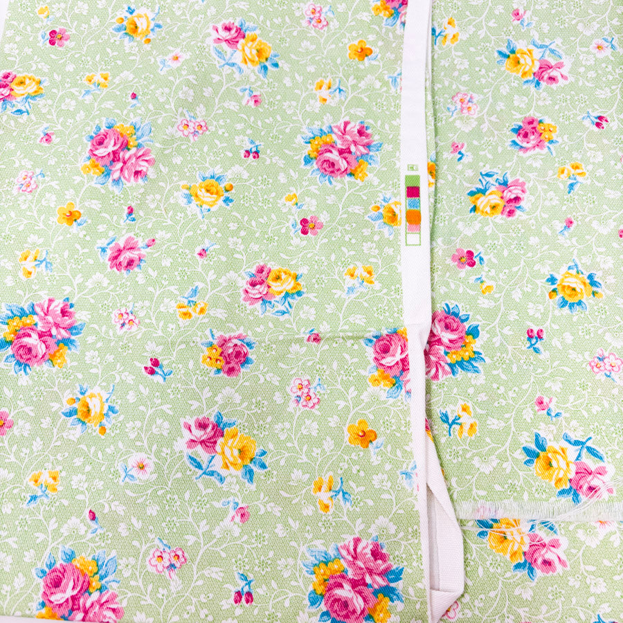 1 Yds x 58" Flowers on Green Twill Fabric