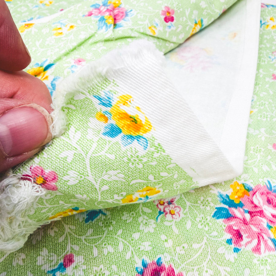 1 Yds x 58" Flowers on Green Twill Fabric
