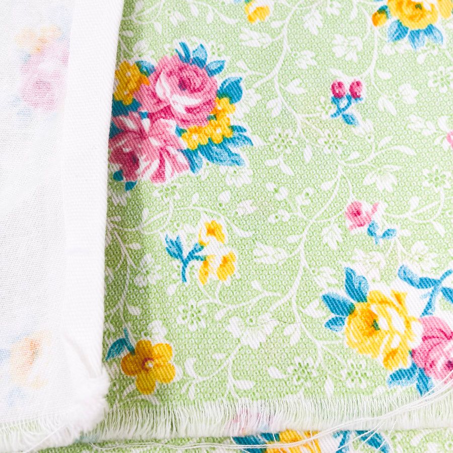 1 Yds x 58" Flowers on Green Twill Fabric