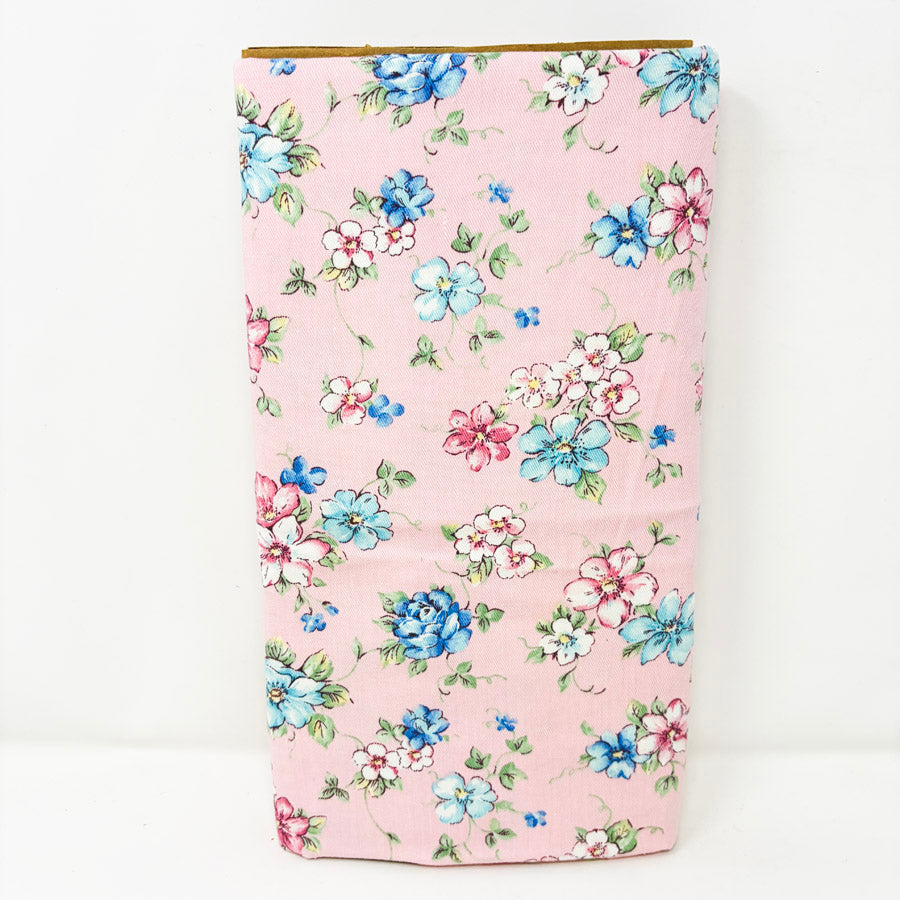 .75 Yds x 58" Flowers on Pink Twill Fabric