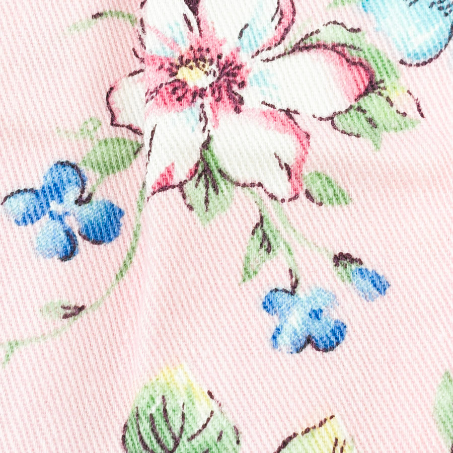 .75 Yds x 58" Flowers on Pink Twill Fabric