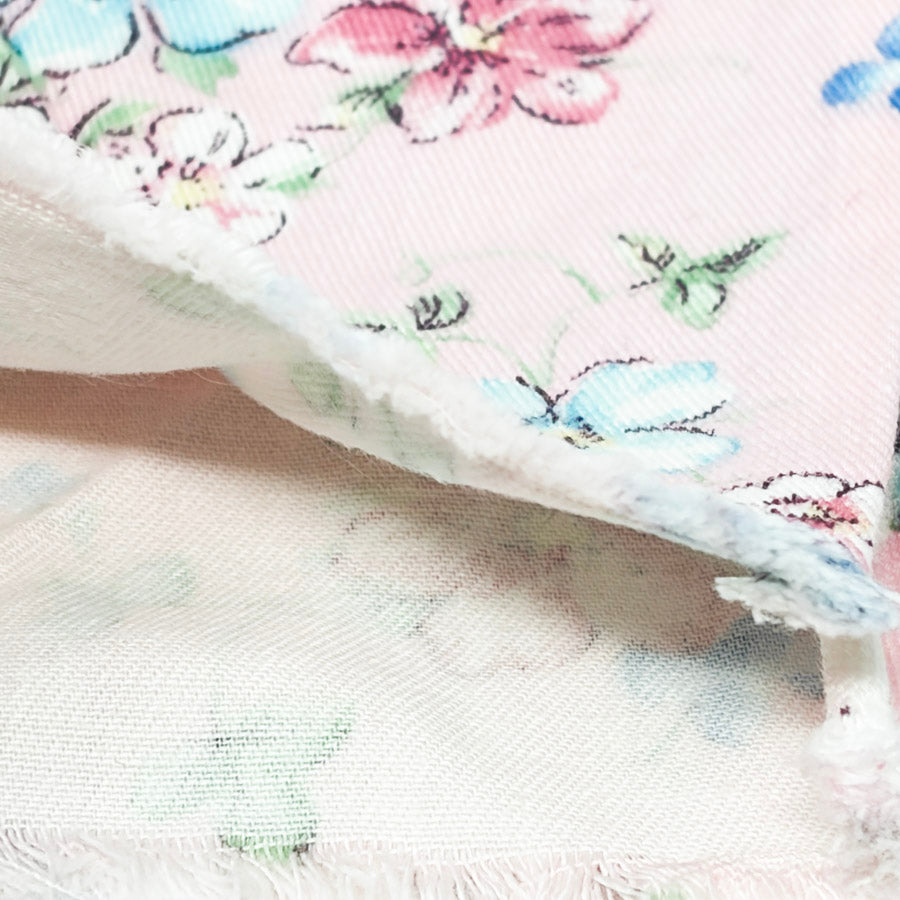 .75 Yds x 58" Flowers on Pink Twill Fabric