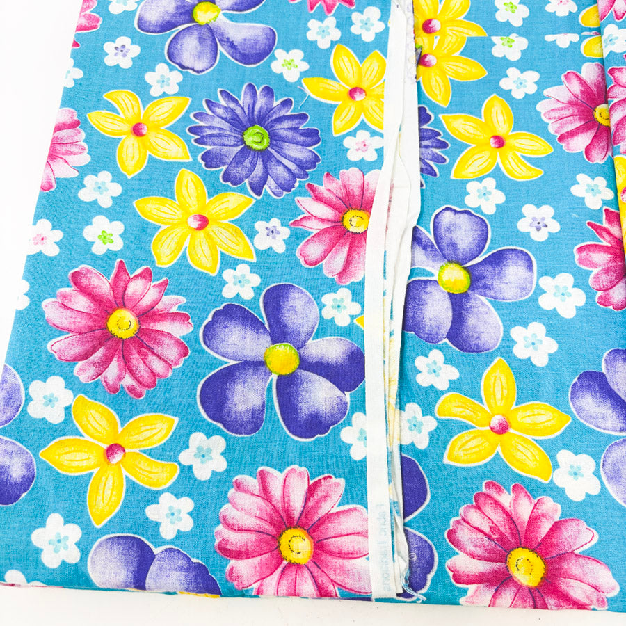 2 Yds x 42" Daisies on Blue Cotton Fabric