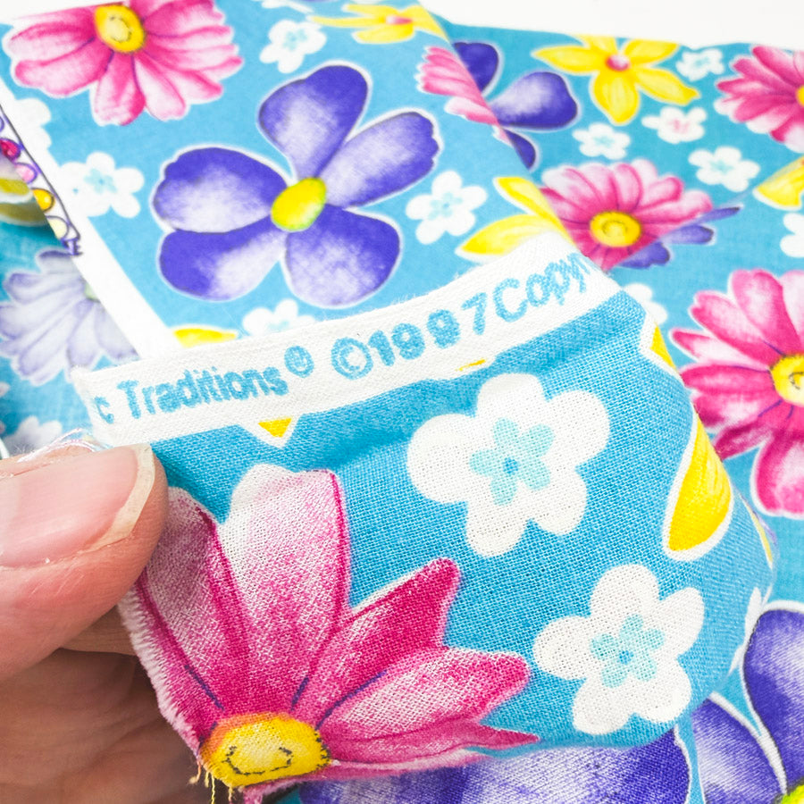 2 Yds x 42" Daisies on Blue Cotton Fabric