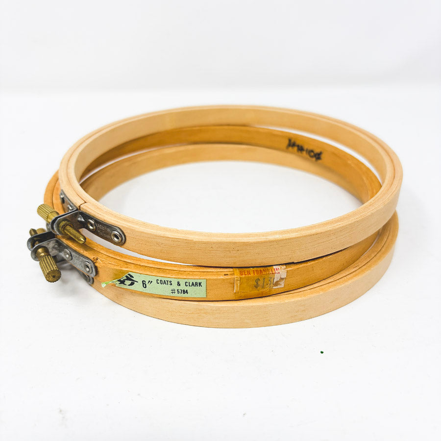 Vintage 6" Coats & Clark Wood Embroidery Hoops (1)
