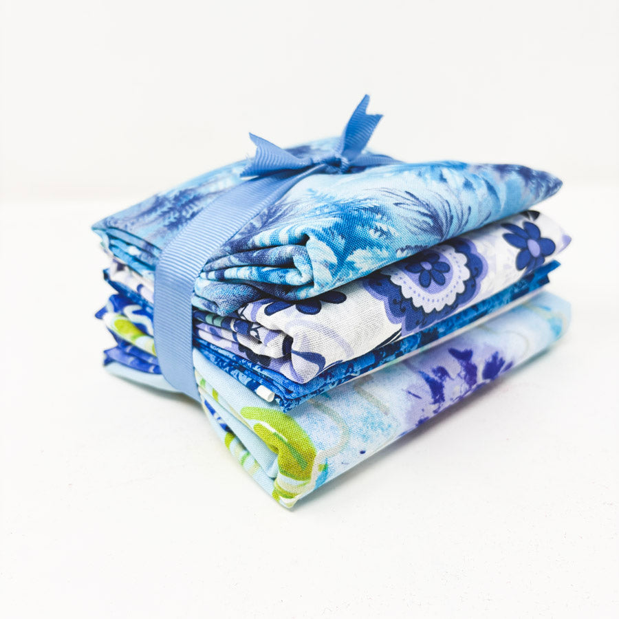 Cool Blues Flower Fabric Bundle