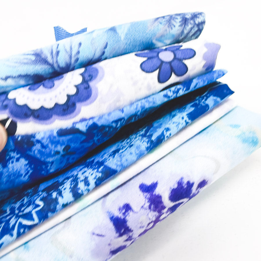 Cool Blues Flower Fabric Bundle