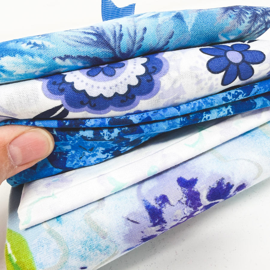 Cool Blues Flower Fabric Bundle