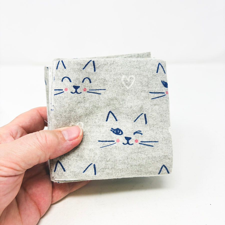 Winking Cat Print Flannel – 4" Fabric Squares Bundle