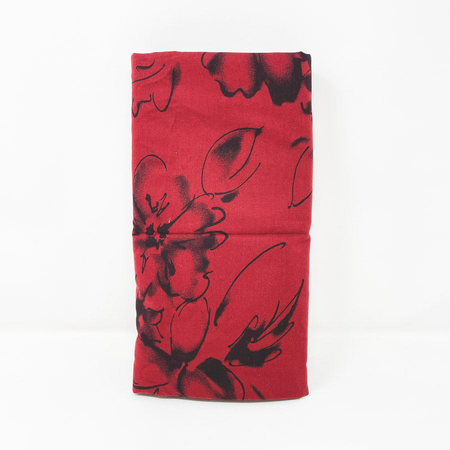 2.5 Yds x 42" Red and Black Floral Cotton Fabric