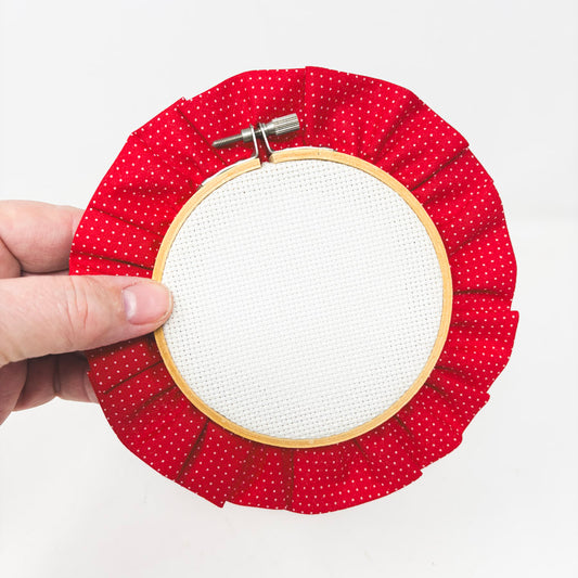 4" Red Ruffled Embroidery Hoop With Aida