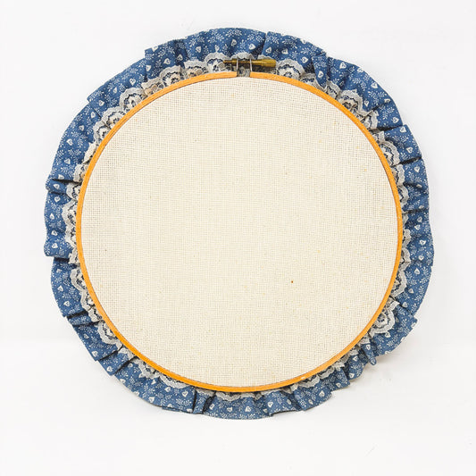 9" Blue Ruffled Embroidery Hoop With Aida