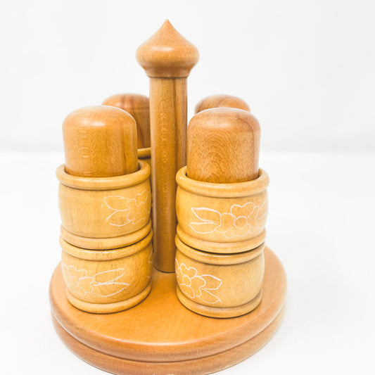 Nakin Ring Holder Stand & Eight Rings - Rosemaling Base