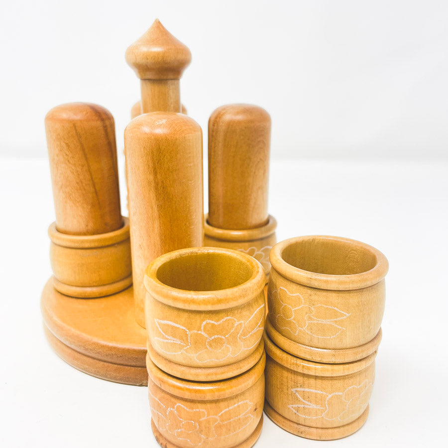 Nakin Ring Holder Stand & Eight Rings - Rosemaling Base