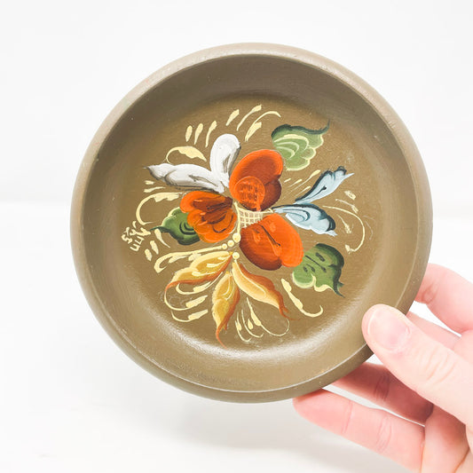 Small Brown Rosemaled Wood Bowl