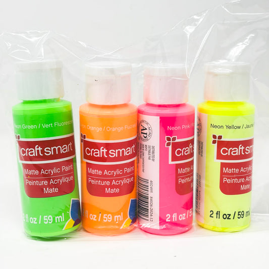 Craft Smart 2oz Fluorescent Acrylic Paint Bundle - 4 Bottles