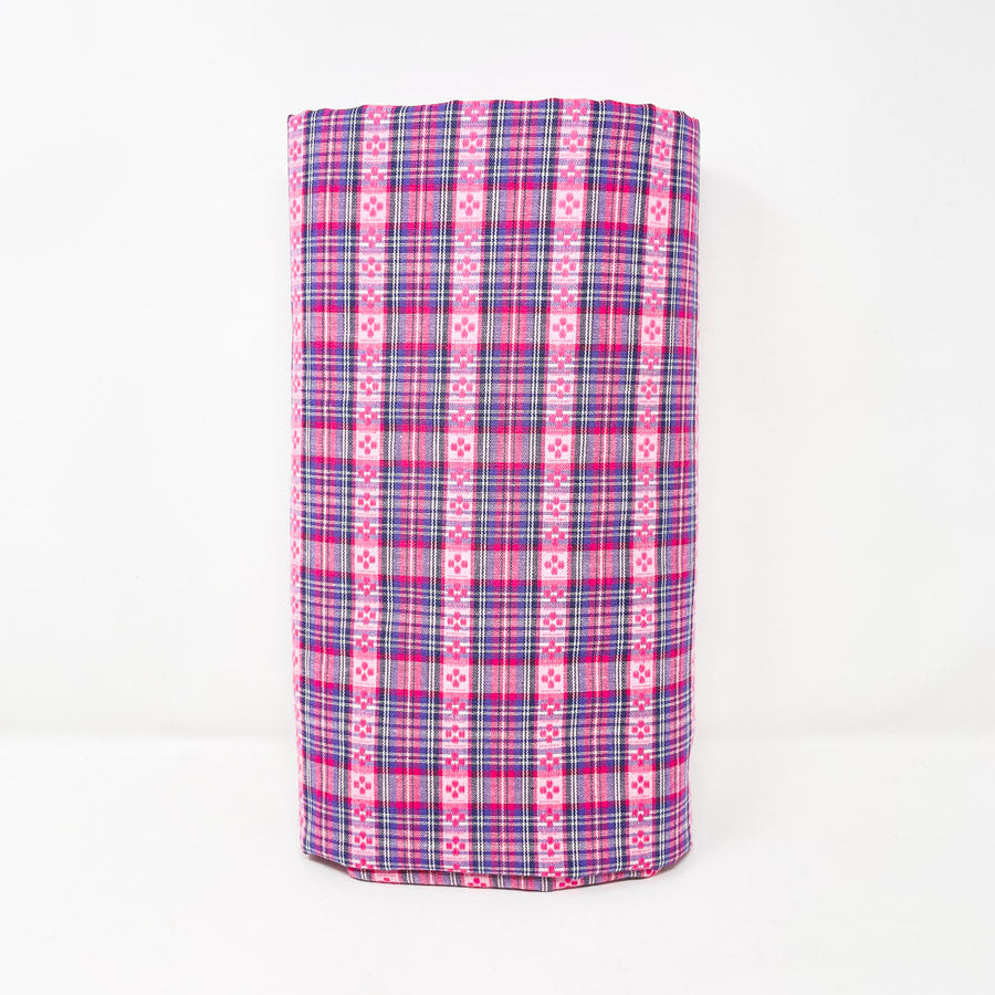 3 Yds x 60" Hand Woven Pink and Blue Plaid Fabric
