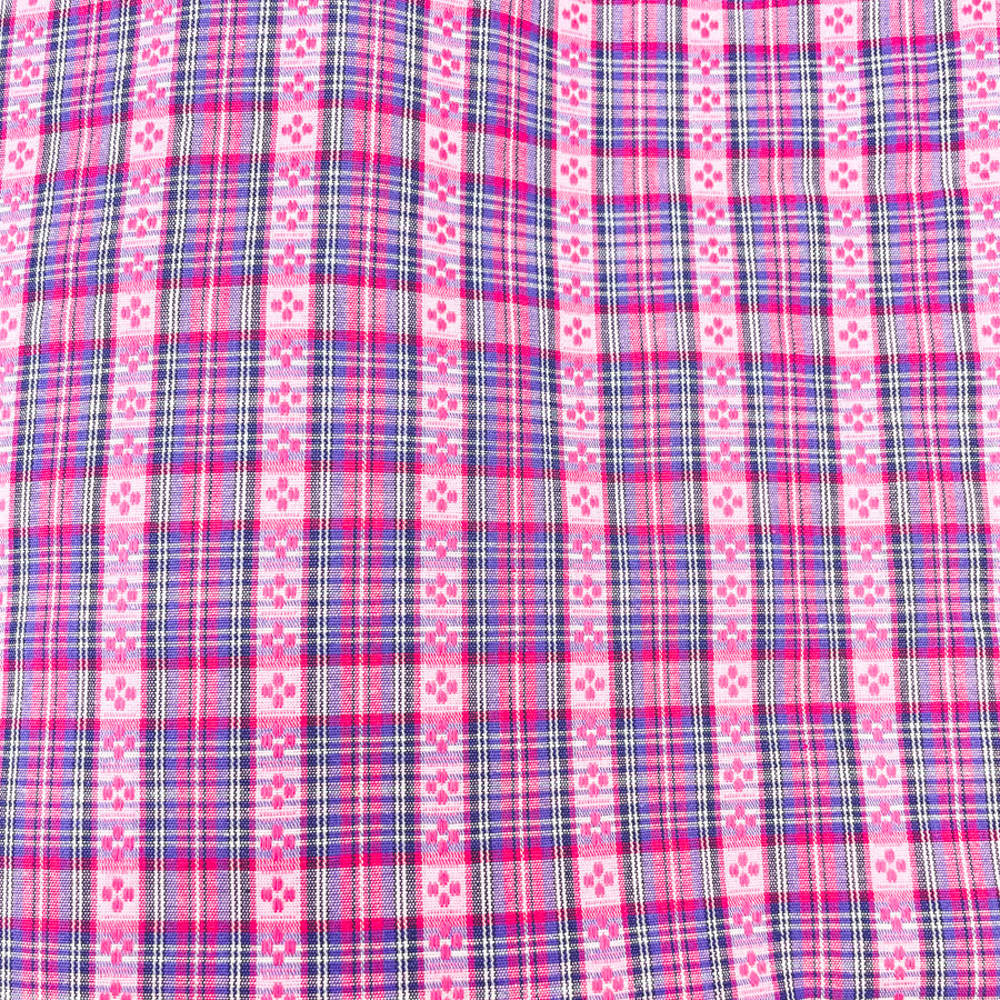 3 Yds x 60" Hand Woven Pink and Blue Plaid Fabric