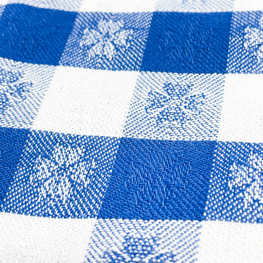 4 Yds x 64" Hand Woven Blue Floral Gingham Fabric