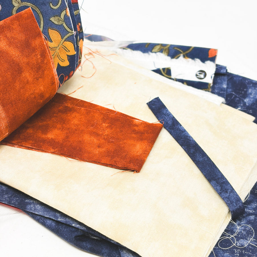 Celtic "Christmas" Quilt Pattern and Blue/Cream/Rust Fabric (UFO)