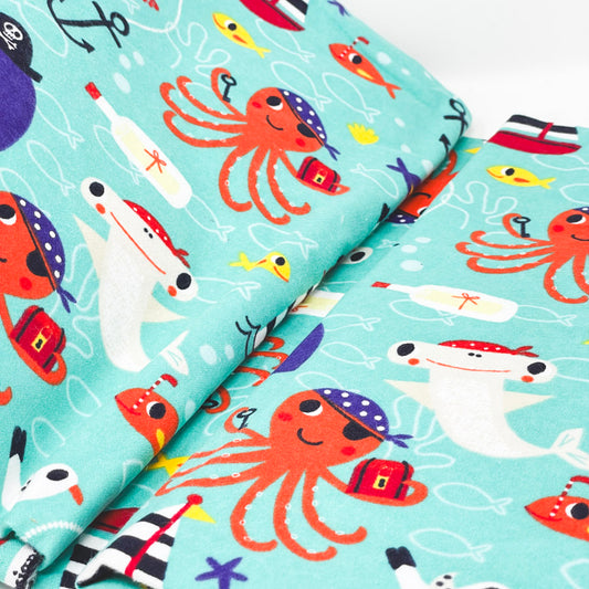 Under The Sea Pirate Theme Flannel Flannel Fabric - 1 yd.