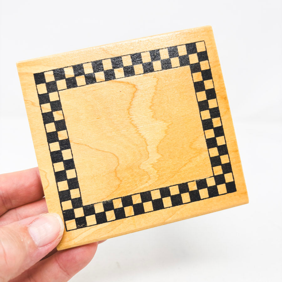 Checkered Border – Wood Back Rubber Stamp