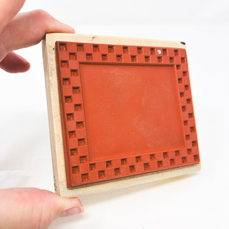 Checkered Border – Wood Back Rubber Stamp