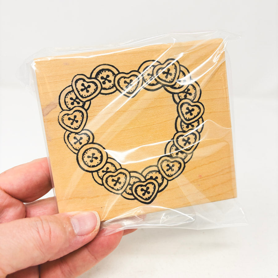 Button Heart – Wood Back Rubber Stamp