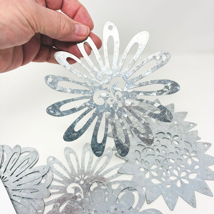 Galvanized Metal Flower Decor-8 ct