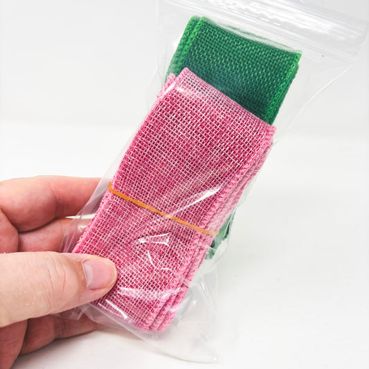 Pink & Green Wired Burlap Ribbon Remnants