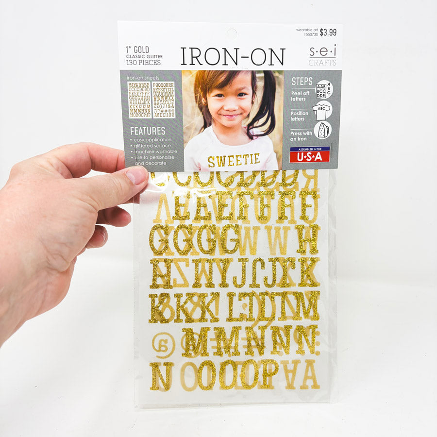 SEI Iron On Gold Glitter Letters