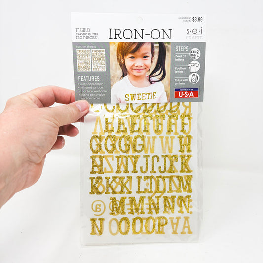 SEI Iron On Gold Glitter Letters