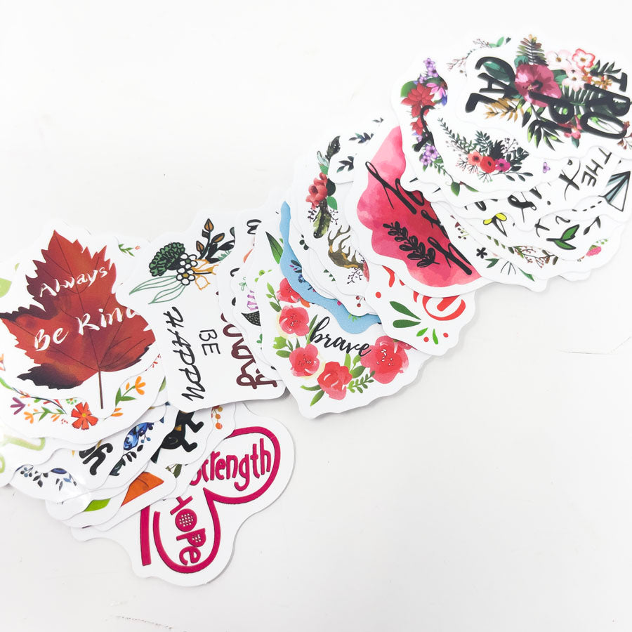 Bundle of Saying & Floral Die Cut Stickers