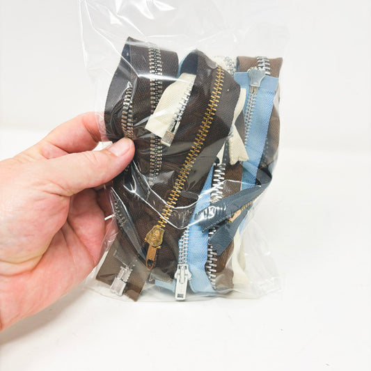 Metal Zipper Bundle - Blue/Cream/Brown