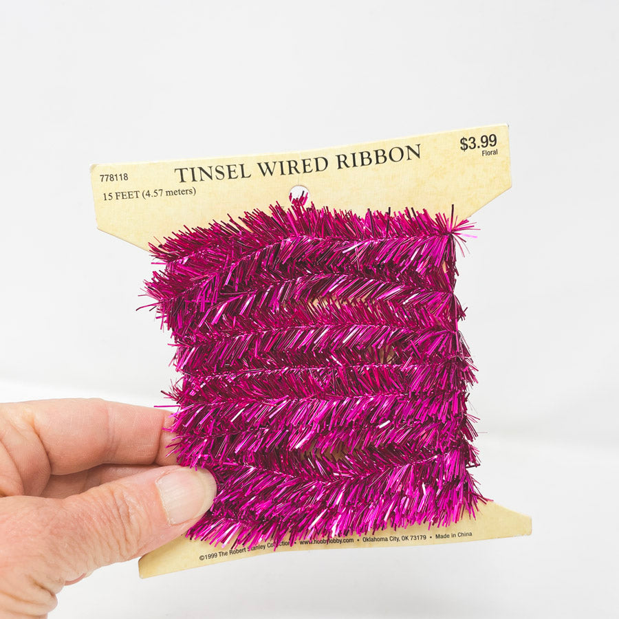 Hot Pink Tinsel Wired Ribbon
