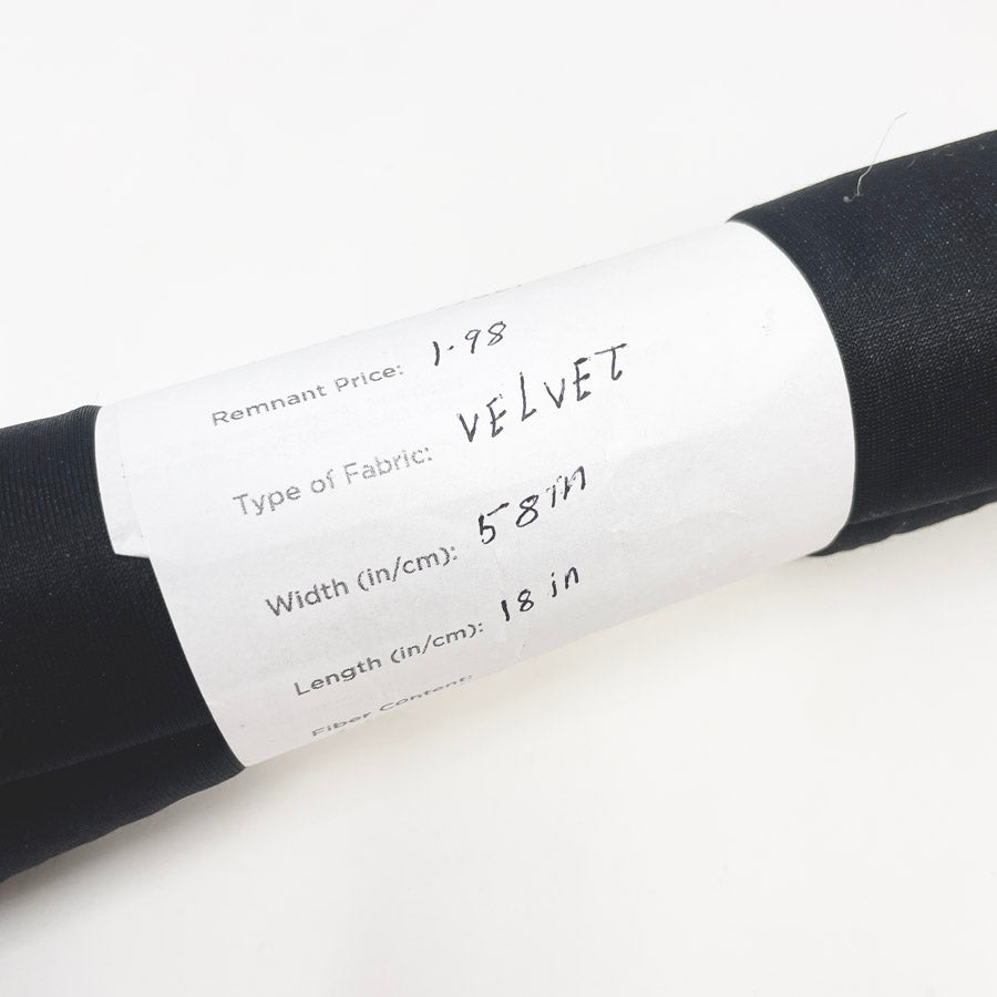 .5 yd Black Velvet Fabric Remnant