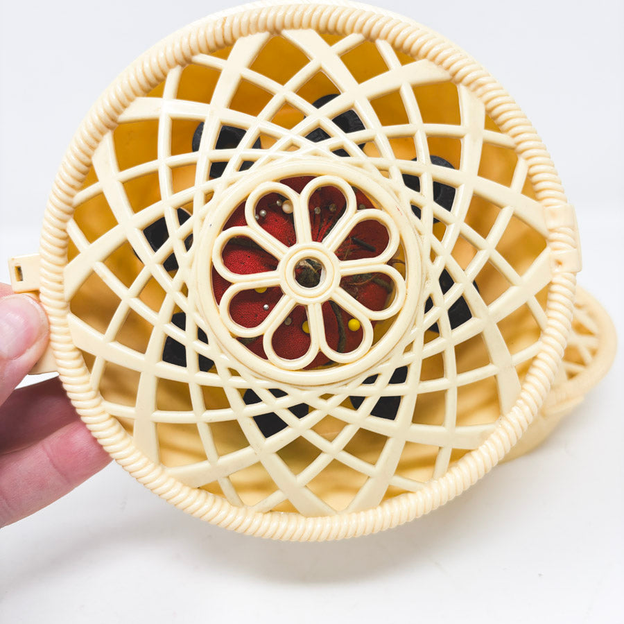 Vintage 1960s–70s Plastic Lattice Sewing Basket
