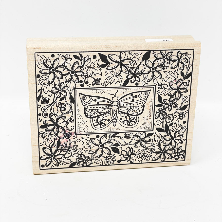 Floral Framed Butterfly Rubber Stamp by Magenta Stamp