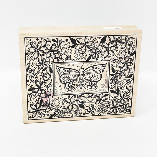 Floral Framed Butterfly Rubber Stamp by Magenta Stamp