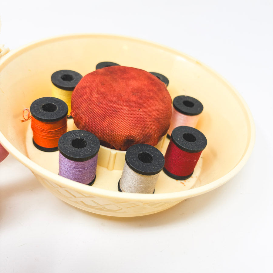 Vintage 1960s–70s Plastic Lattice Sewing Basket