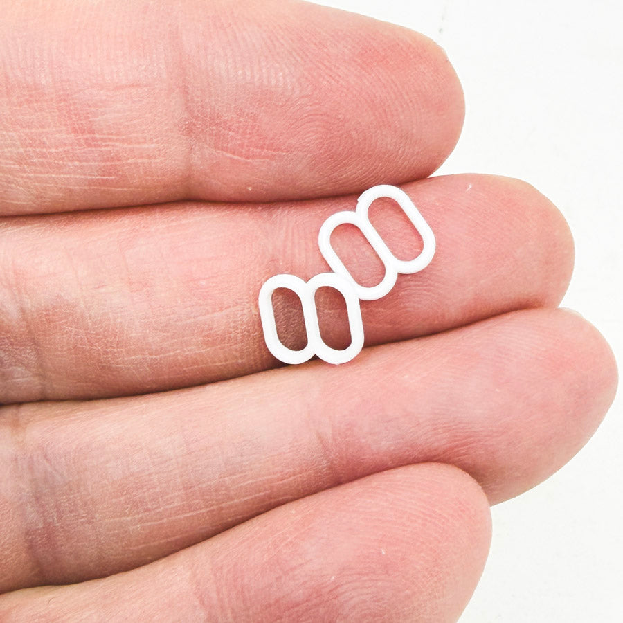 White Plastic Bra/Lingerie Strap Sliders - Ring or Figure Eight