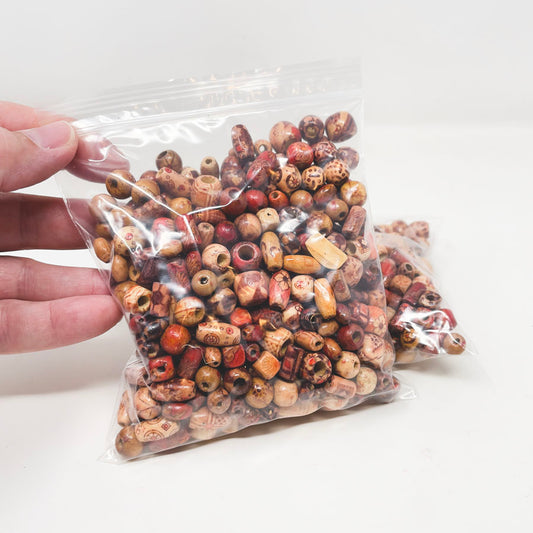 Wood Beads with Dyed Patterns (1)