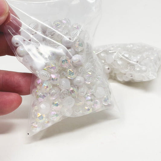 Clear & White Iridescent Plastic Beads